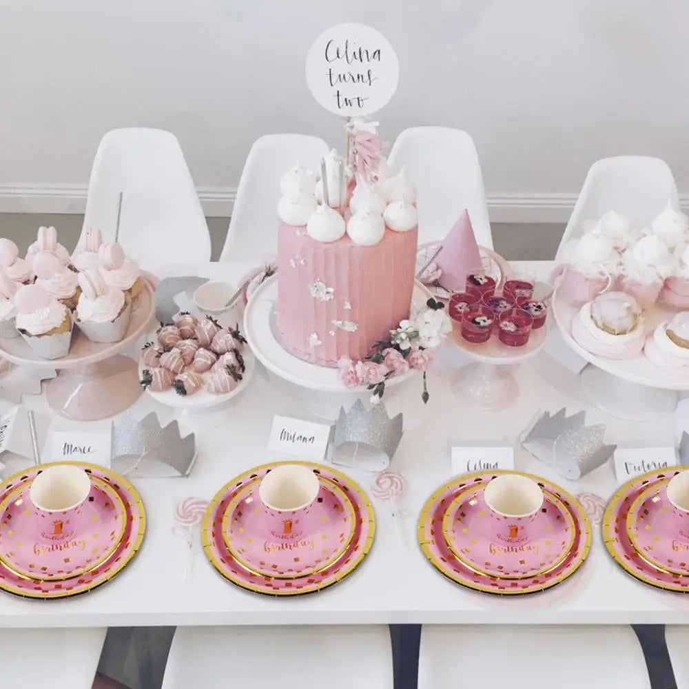 Pink White Rose 1 Year Old Crown Princess Birthday Party Props