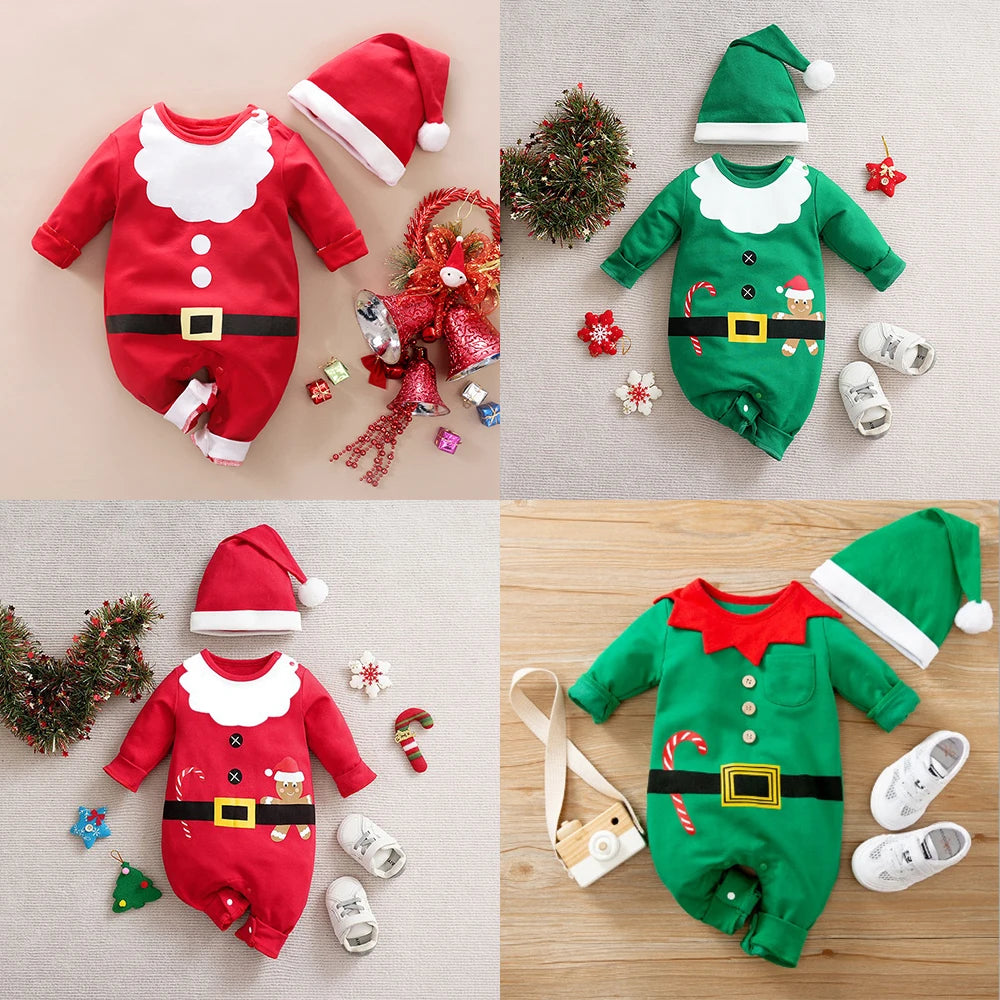 0-18M Baby Jumpsuit Santa Claus Elf Deer Jumpsuit
