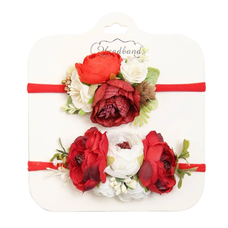 2pcs/set Simulation Flower Baby Headbands Soft Elastic Nylon