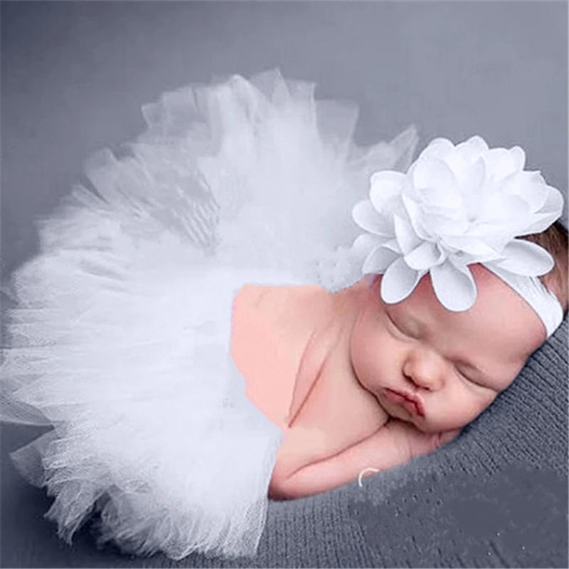 Newborn Hairband & Tulle Tutu Skirt Baby Photo Shooting Props
