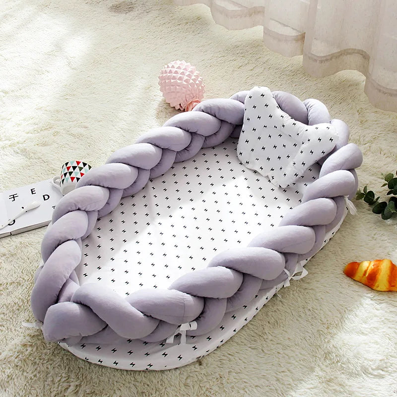 Soft Cotton Bumper Crib Foldable Travel Baby Nest With Pillow