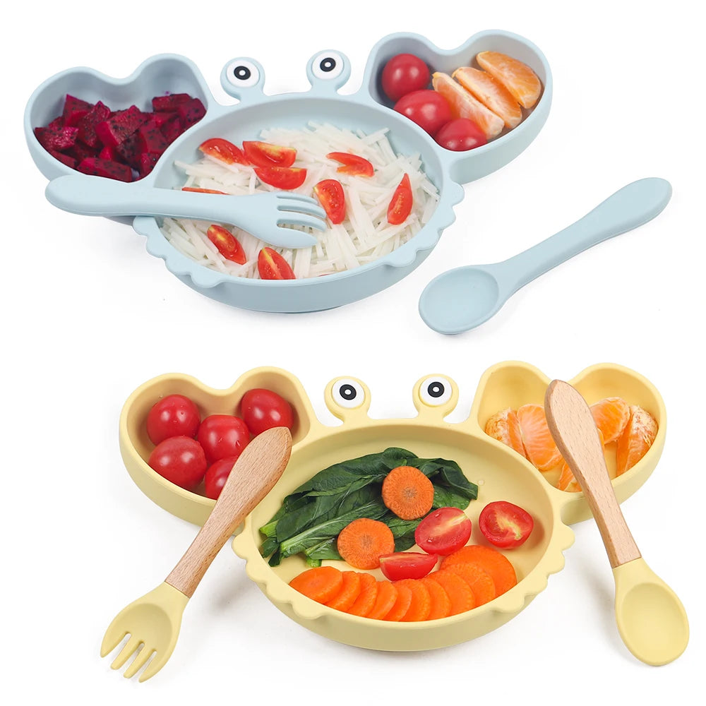 9Pcs Baby Silicone Non-Slip Suction Bowl Plate Spoon Waterproof Bib Cup Set