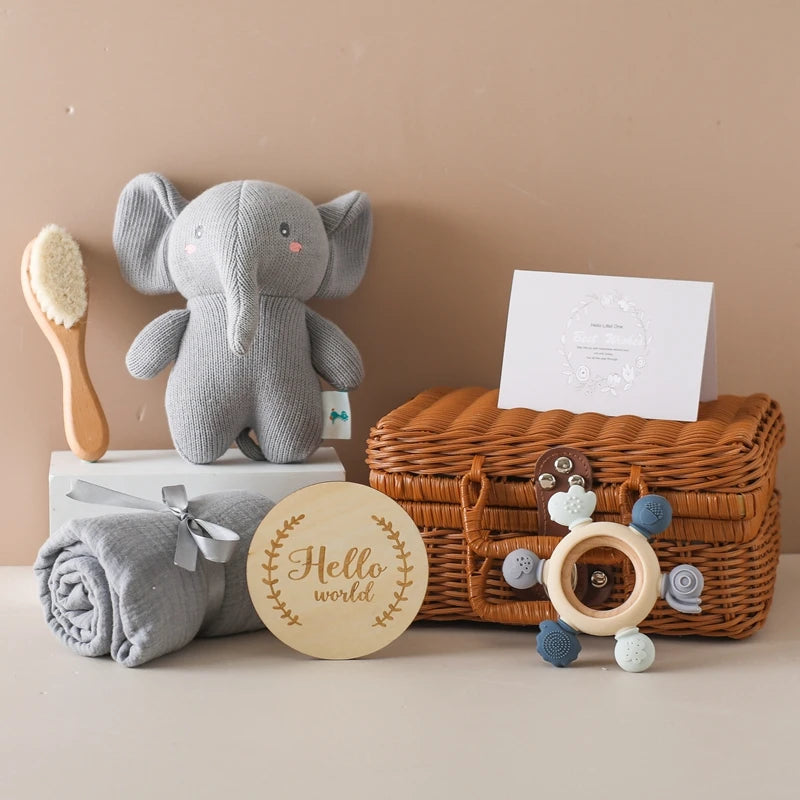 Baby Crochet Rattle Elephant Teething Toys Cotton Towel Gift Box