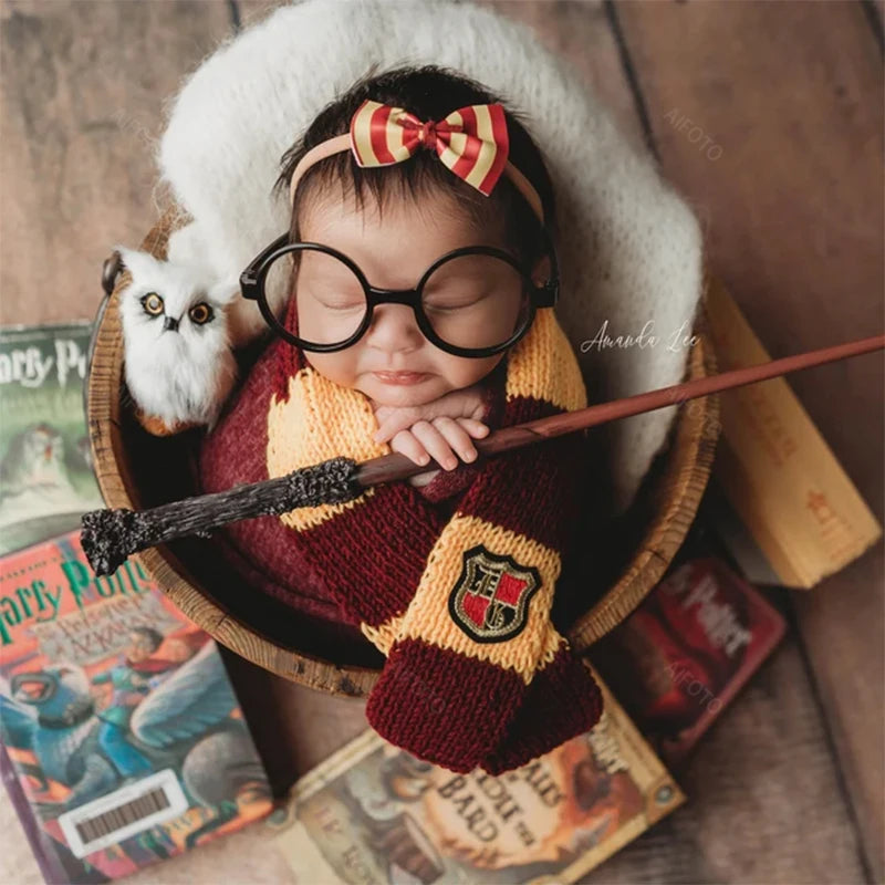 Round Glasses Owl Map Tickets Magic Hat Wand Set for Baby Photo Accessories