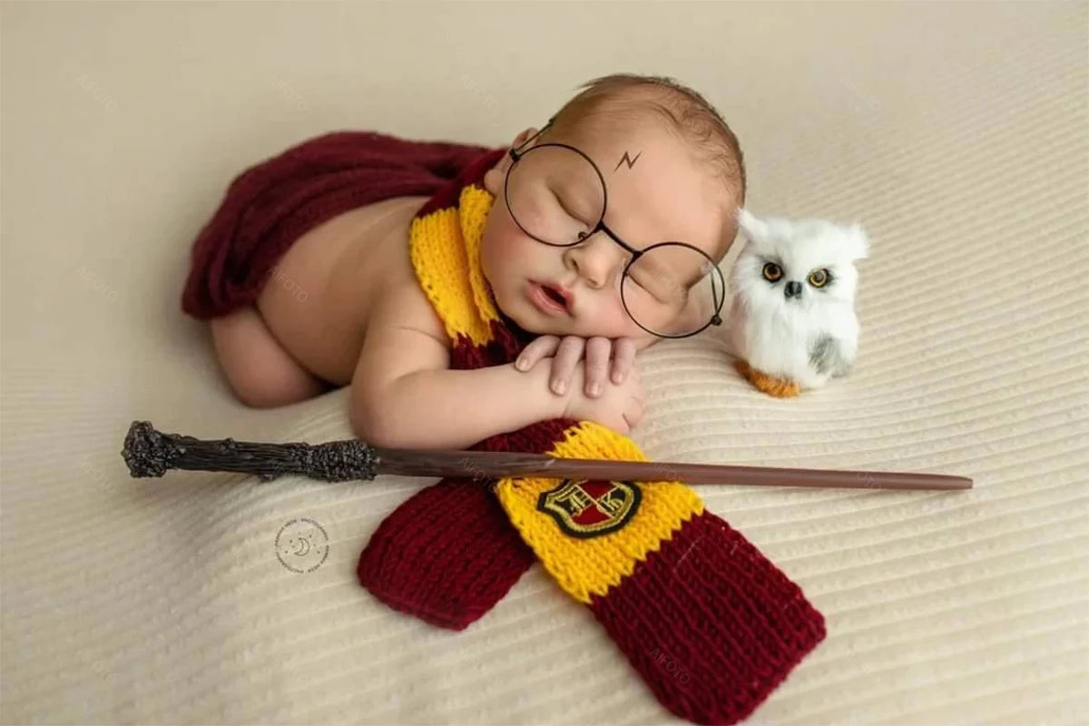 Round Glasses Owl Map Tickets Magic Hat Wand Set for Baby Photo Accessories