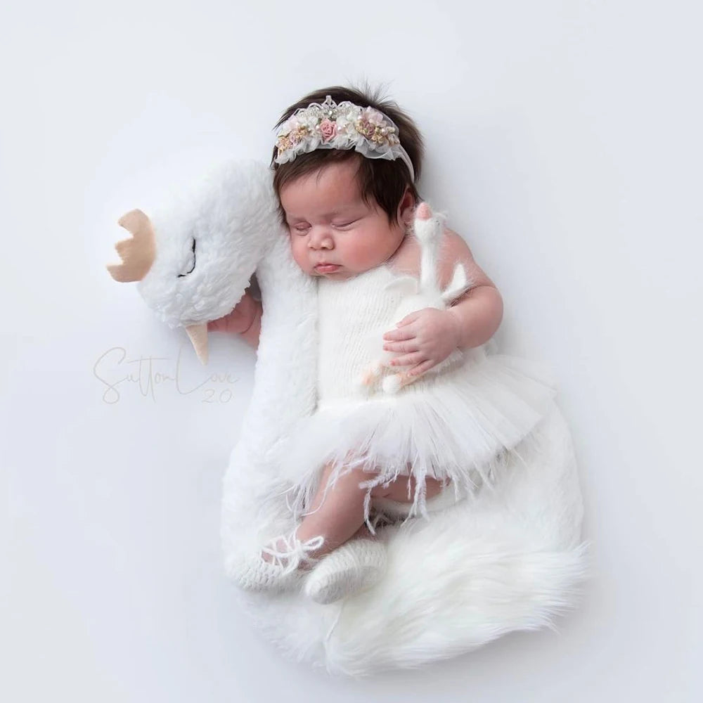 Newborn Baby Floral Backdrop Cute Pink Flamingo Posing Doll