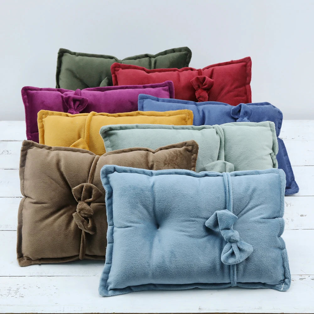 Newborn Photography Props Velvet Pillow Bowknot Hairband Baby Studio Shooting Basket Cushion Mat Photoshoot Accessories Set