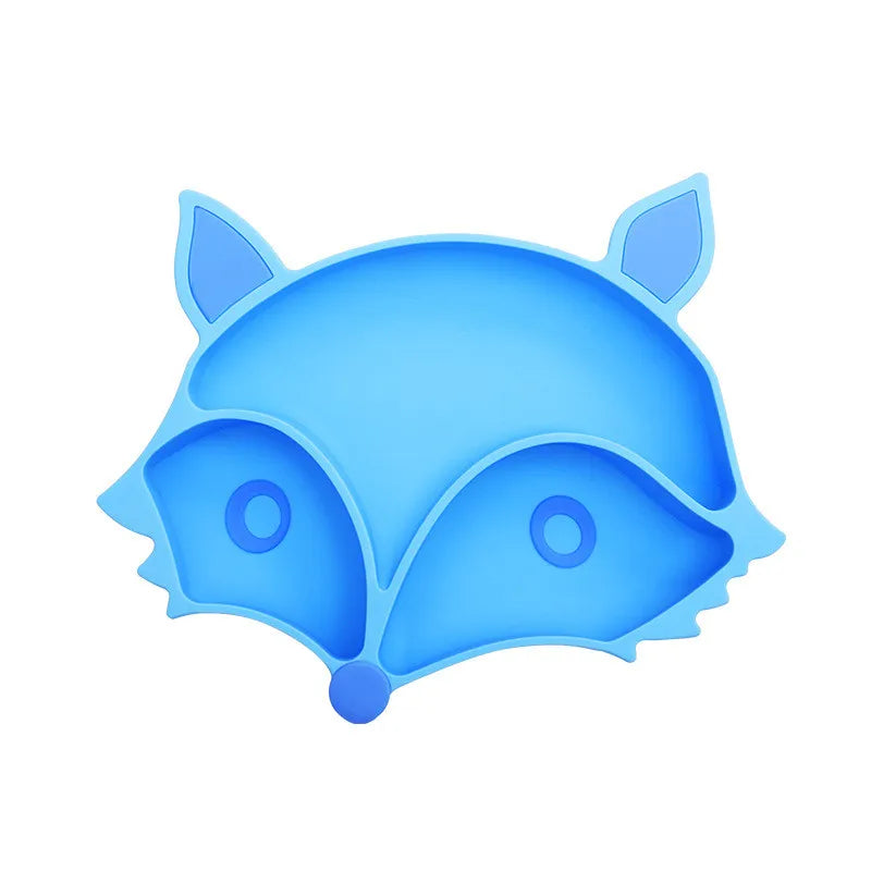 Children's silicone tableware, baby silicone suction cups, cartoon elephant, fox compartment food tray