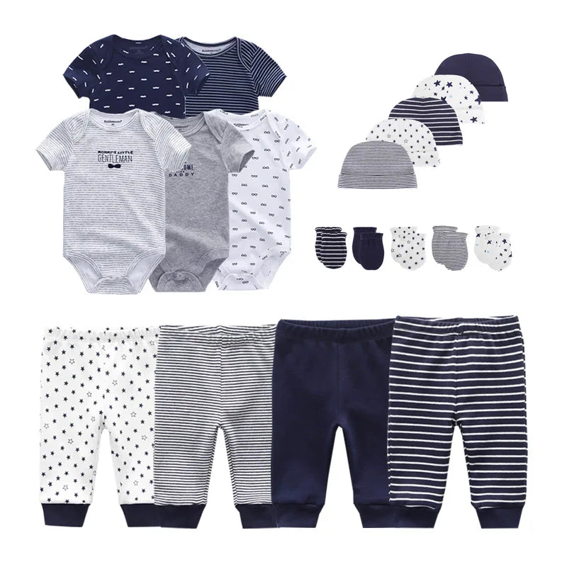Baby Bodysuits+Pants+Hats+Bibs Cotton Sets