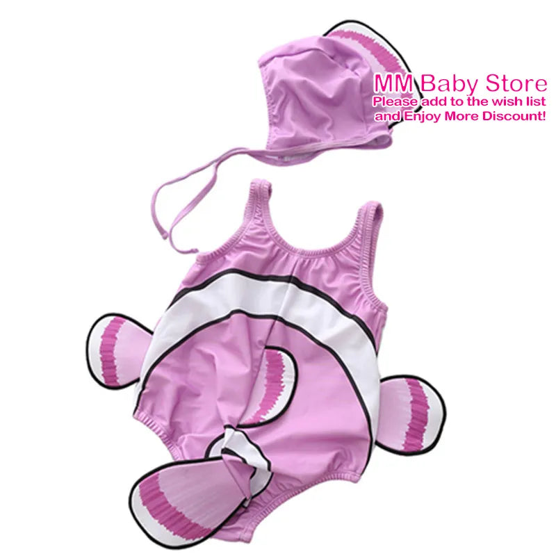 Summer Baby1-3 Years Clownfish Decoration Boys Girls One Piece Swimsuit Girls Swimwear Children Swimsuit Cute Baby Bathing Suit