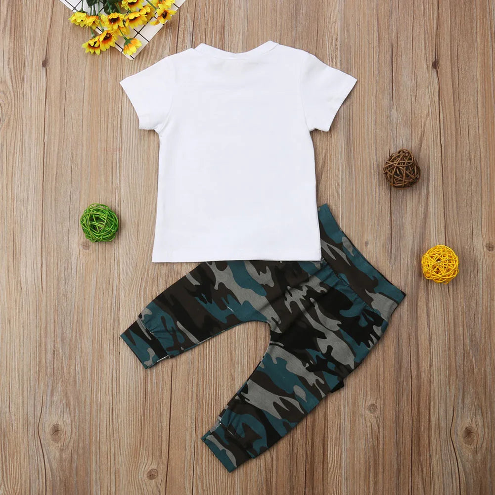 Newborn Baby Boys Clothes Short Sleeve Letter T-shirt Pants 2Pcs