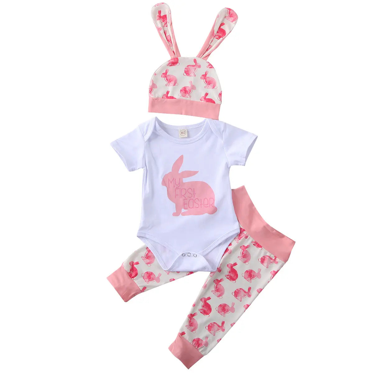 Summer 3PCS Newborn Baby Girl Lovely Bunny Tops Pants Hat