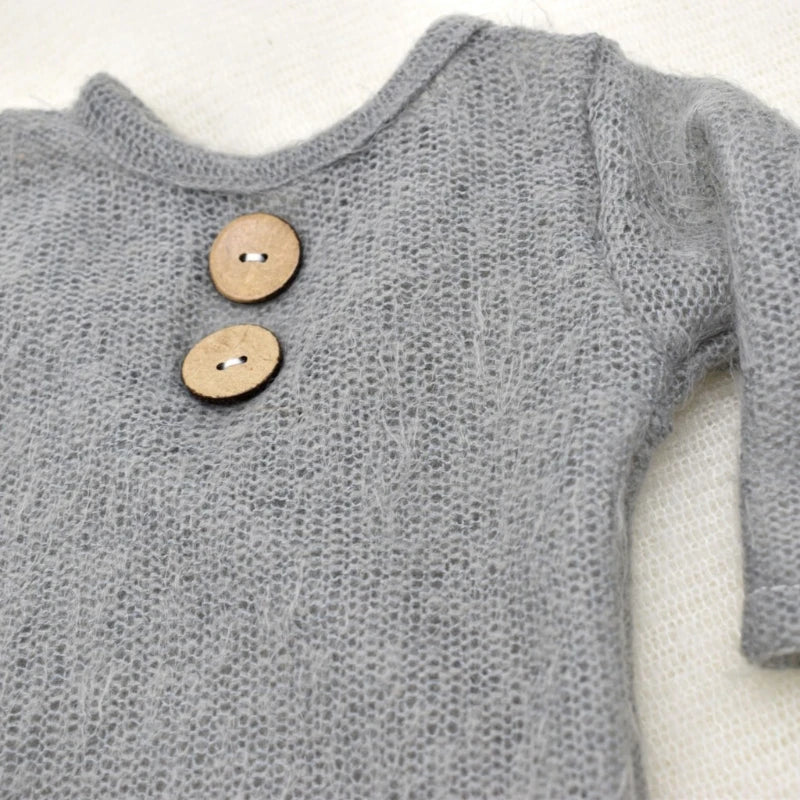 Mohair Baby Romper Hat Set Knitted Wool Bodysuit