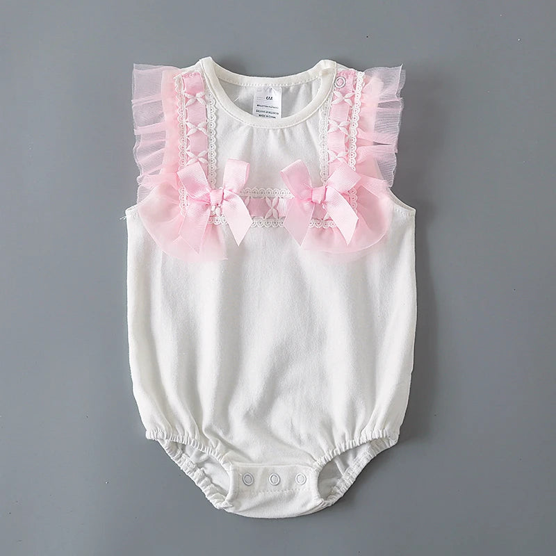 Summer Lace Bow Newborn Baby Girls Bodysuits