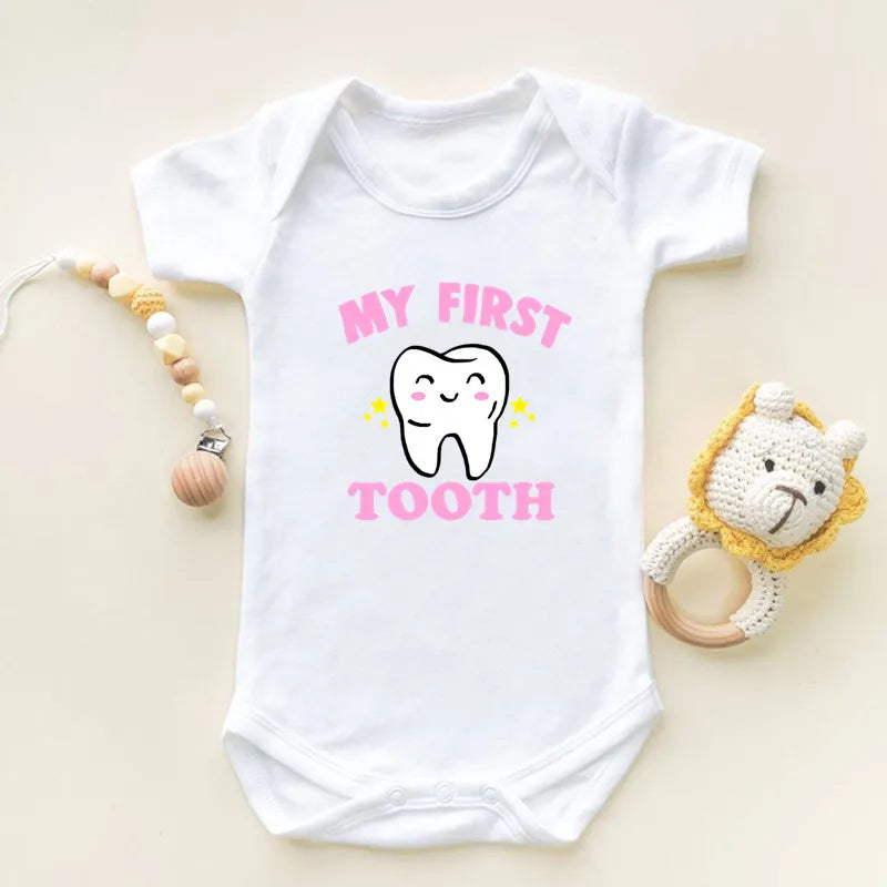 I Got My First Tooth Print Short Sleeve Baby Bodysuits