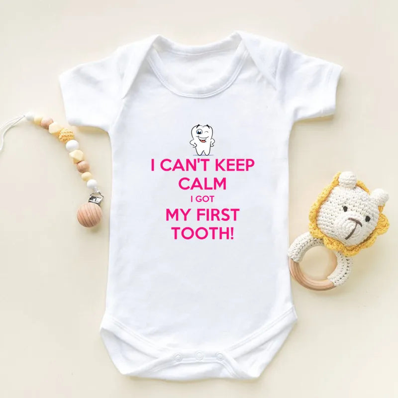 I Got My First Tooth Print Short Sleeve Baby Romper Infant Newborn Bodysuits Cotton Boys Girls Jumpsuit Outfits Onesies Clothes