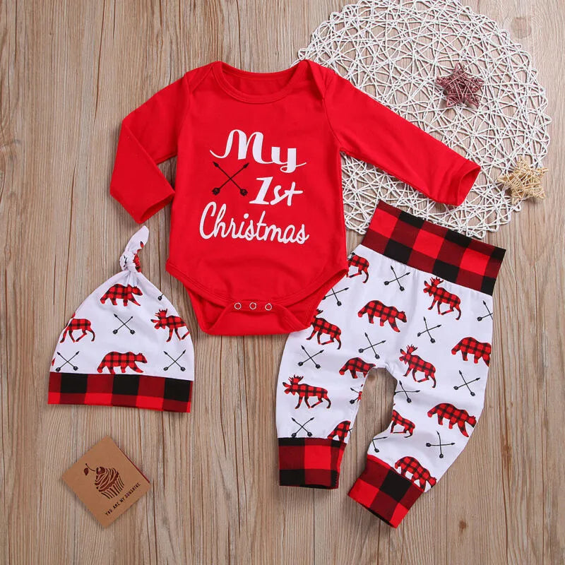 Lovely Baby Boy My First Christmas Letter Romper Sets