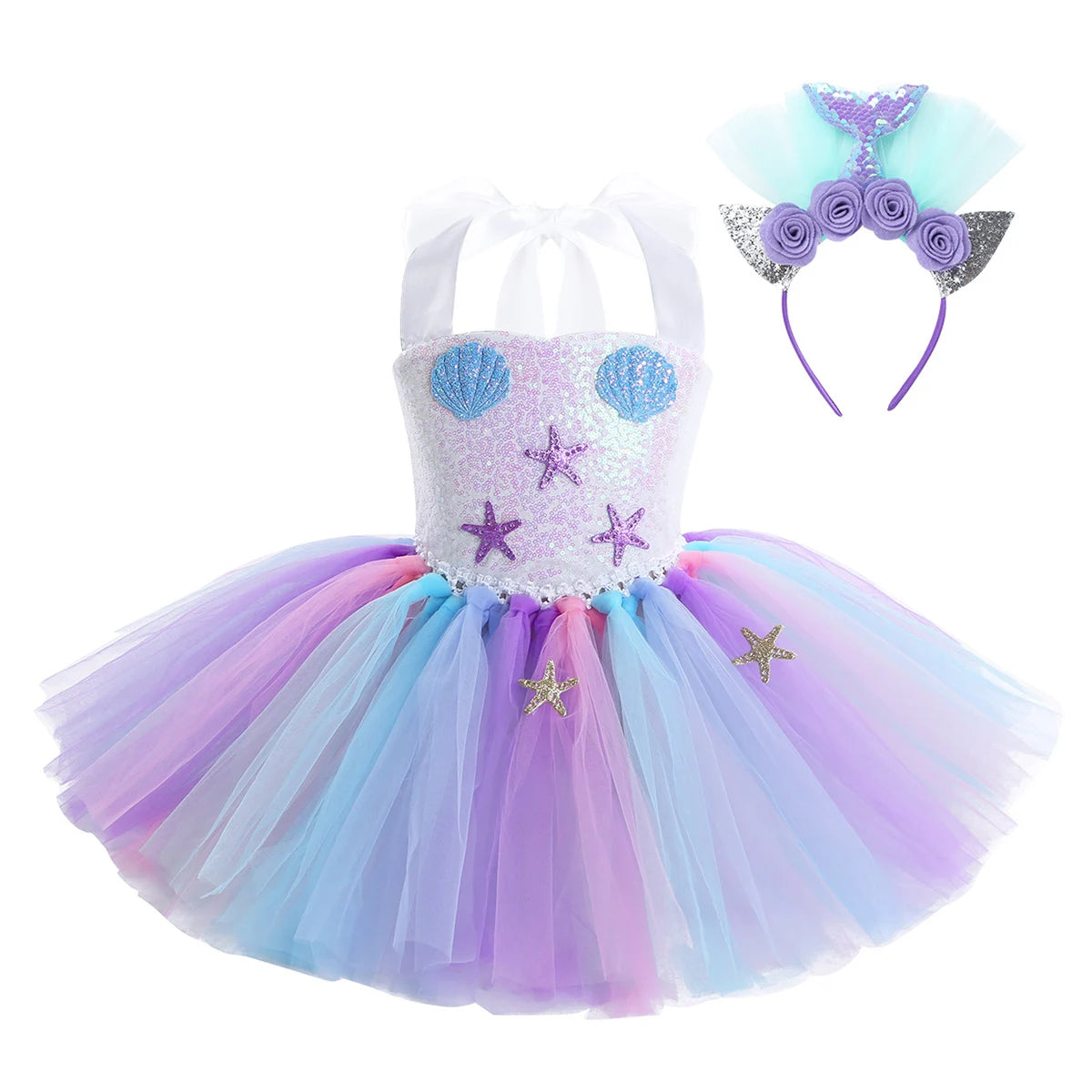 Princess Dress Up Mermaid Tulle Tutu Dresses With Headband