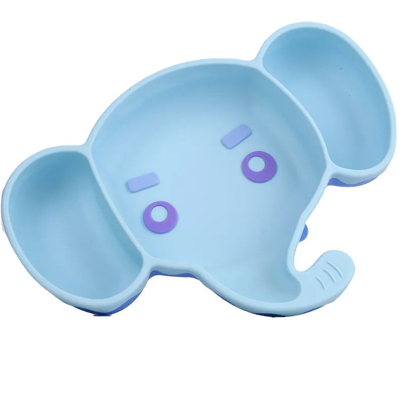 Children's silicone tableware, baby silicone suction cups, cartoon elephant, fox compartment food tray