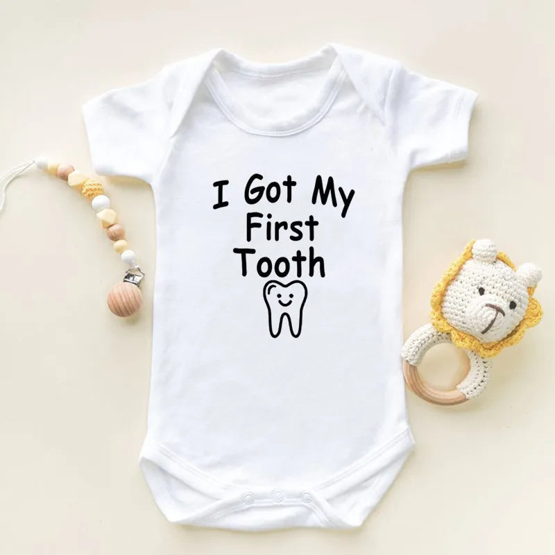 I Got My First Tooth Print Short Sleeve Baby Bodysuits