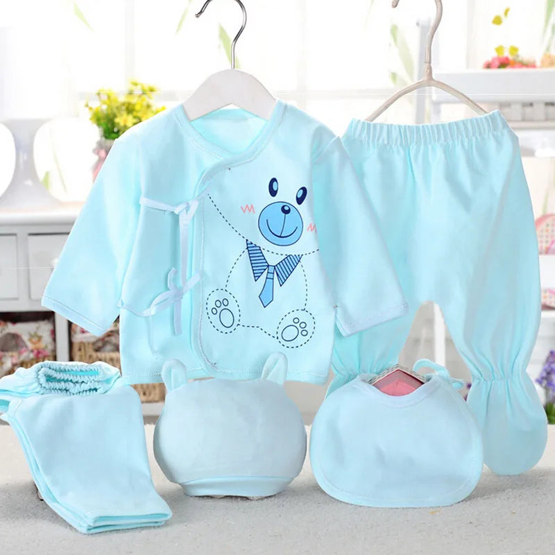 Newborn Baby Set ( 5pcs/set) Clothes Infant Bib Hat Suit 20 Styles