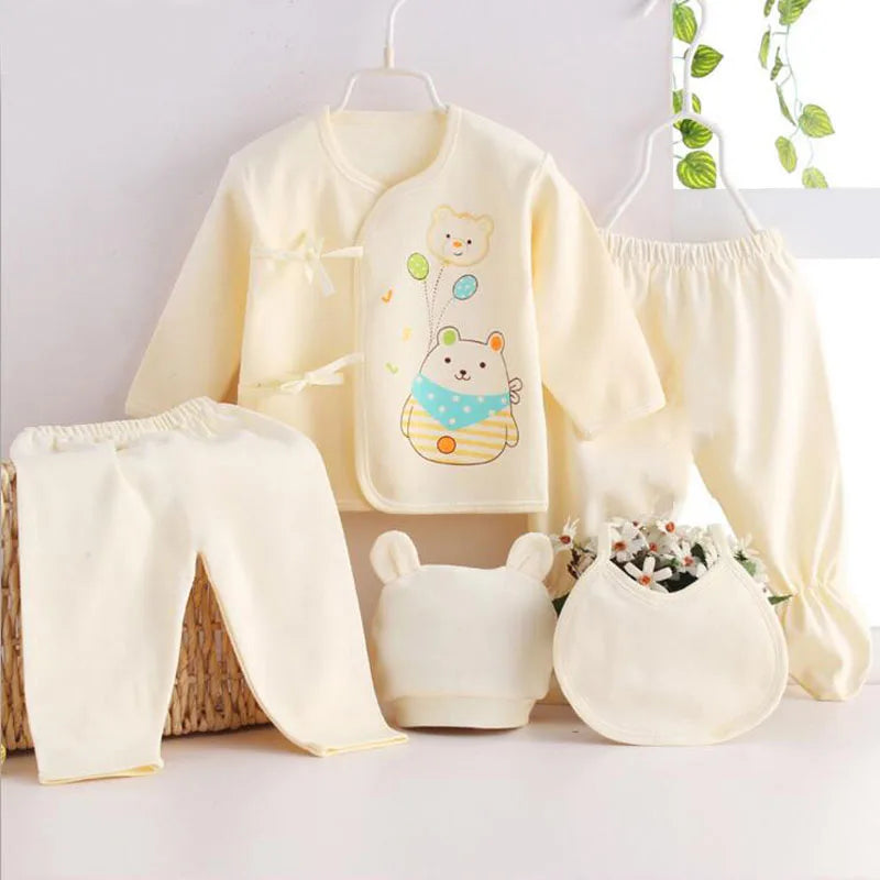 Newborn Baby Set ( 5pcs/set) Clothes Infant Bib Hat Suit 20 Styles