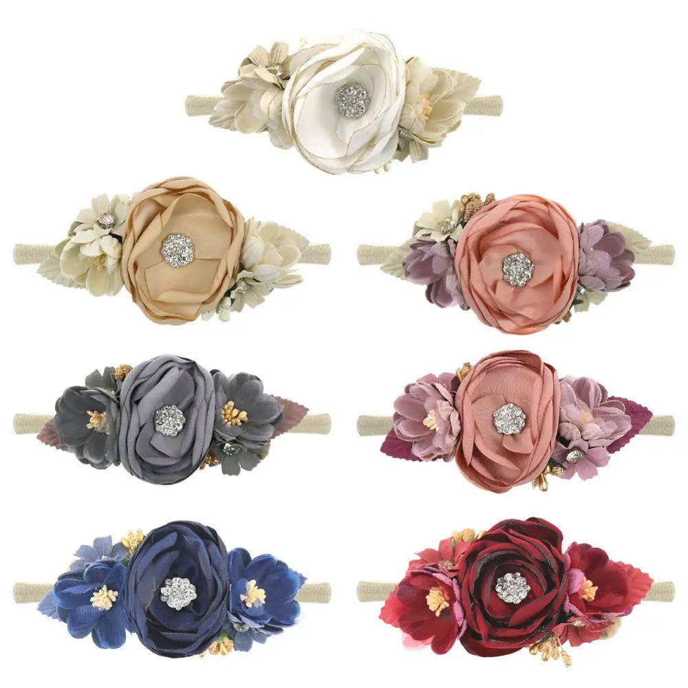 Baby Girl Headbands Nylon Floral Pearl Newborns Headband Princess