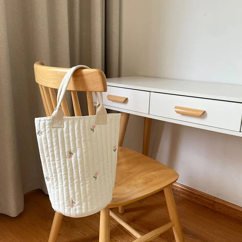 Botique Baby Diaper Bags Bear Embroidery Mommy Bags Cotton Casual Bucket Bag