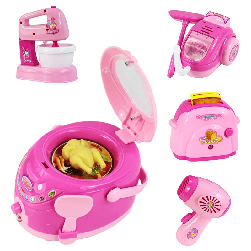 Mini Refrigerator Microwave Rice cooker Kitchen Toys Pretend Play Educational Cute Household Appliances for Children Girls Toys