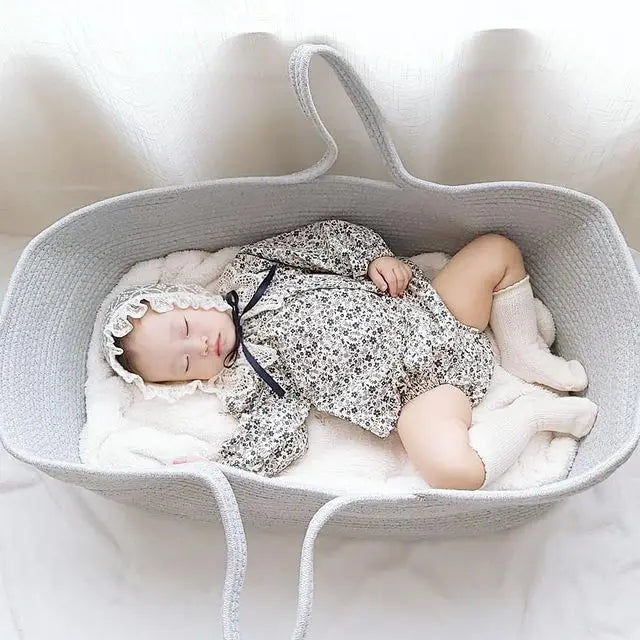 Cotton Rope Woven Baby Hand Moses Basket Folding Car Portable Newborn Sleeping Bed Outdoor Travel Cradle Nest Infant Bassinet