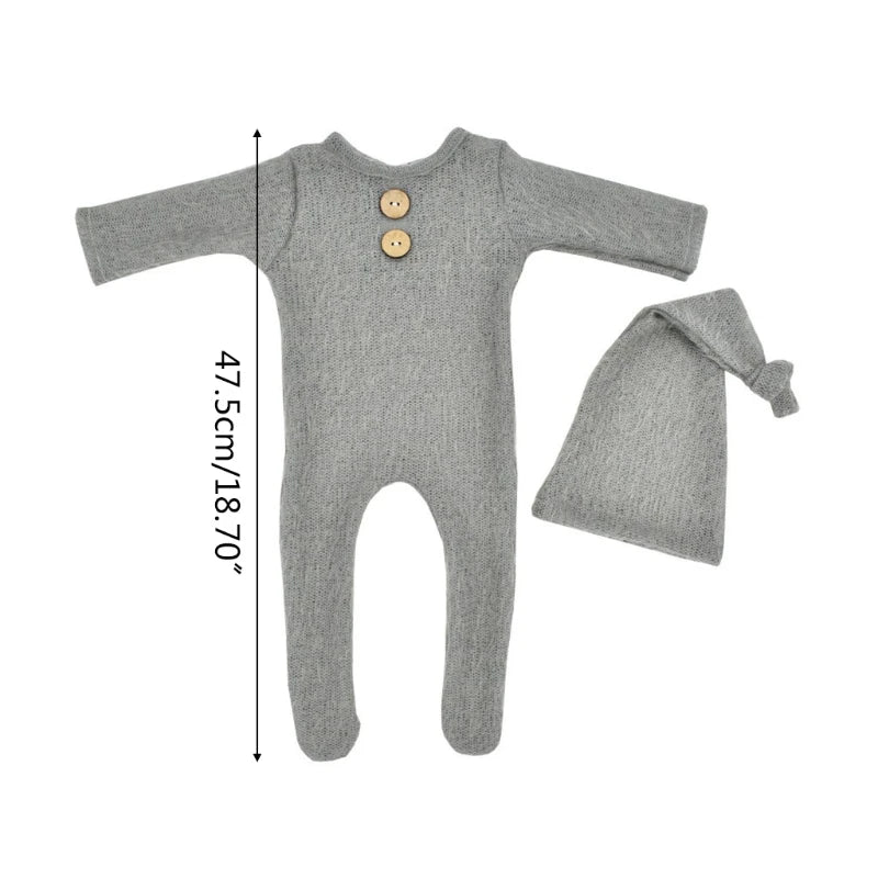 Mohair Baby Romper Hat Set Newborn Photography Props Knitted Wool Bodysuit Long Tail Cap Kit Infants Photo Shooting Clothes