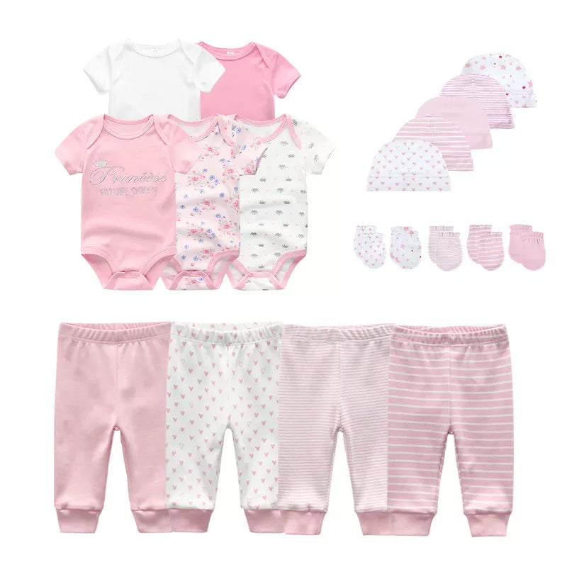 Baby Bodysuits+Pants+Hats+Bibs Cotton Sets