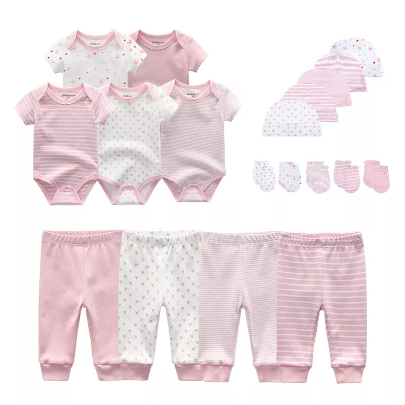 Baby Bodysuits+Pants+Hats+Bibs Cotton Sets