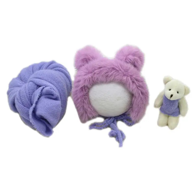 Newborn Fluffy Stretch Knit Wrap Cute Rabbit Fur Hat
