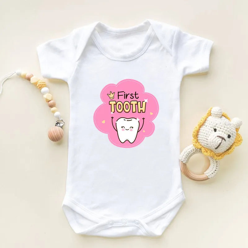 I Got My First Tooth Print Short Sleeve Baby Bodysuits