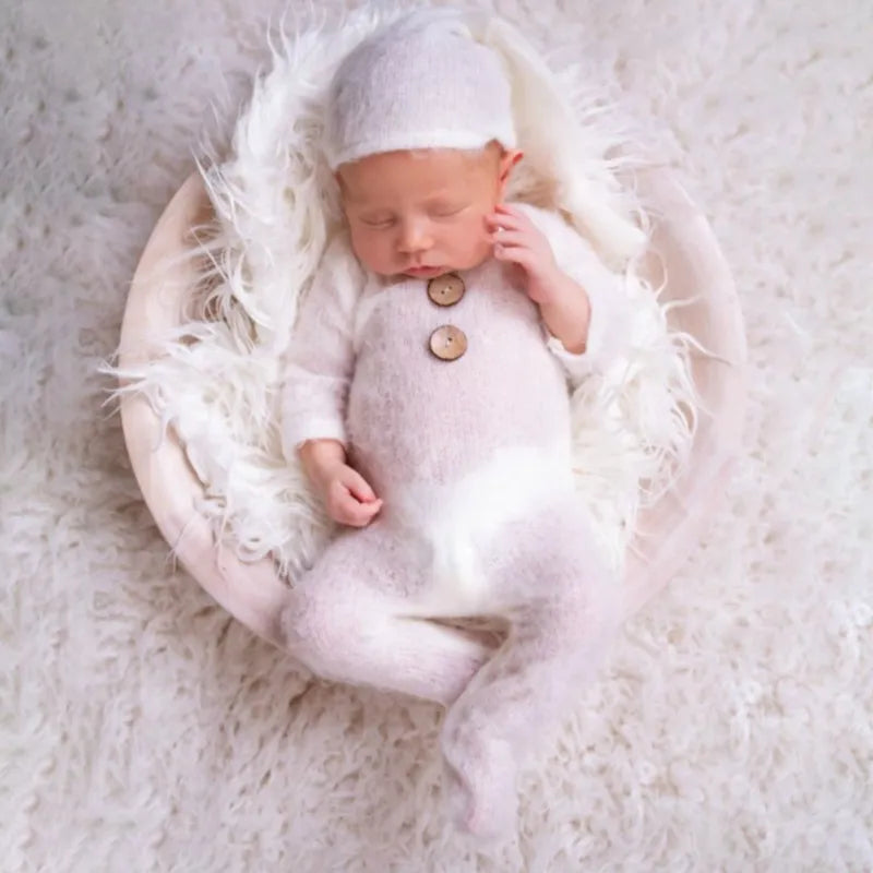 Mohair Baby Romper Hat Set Knitted Wool Bodysuit