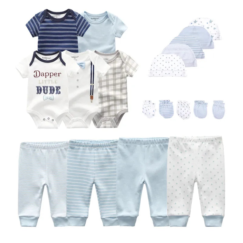 Baby Bodysuits+Pants+Hats+Bibs Cotton Sets