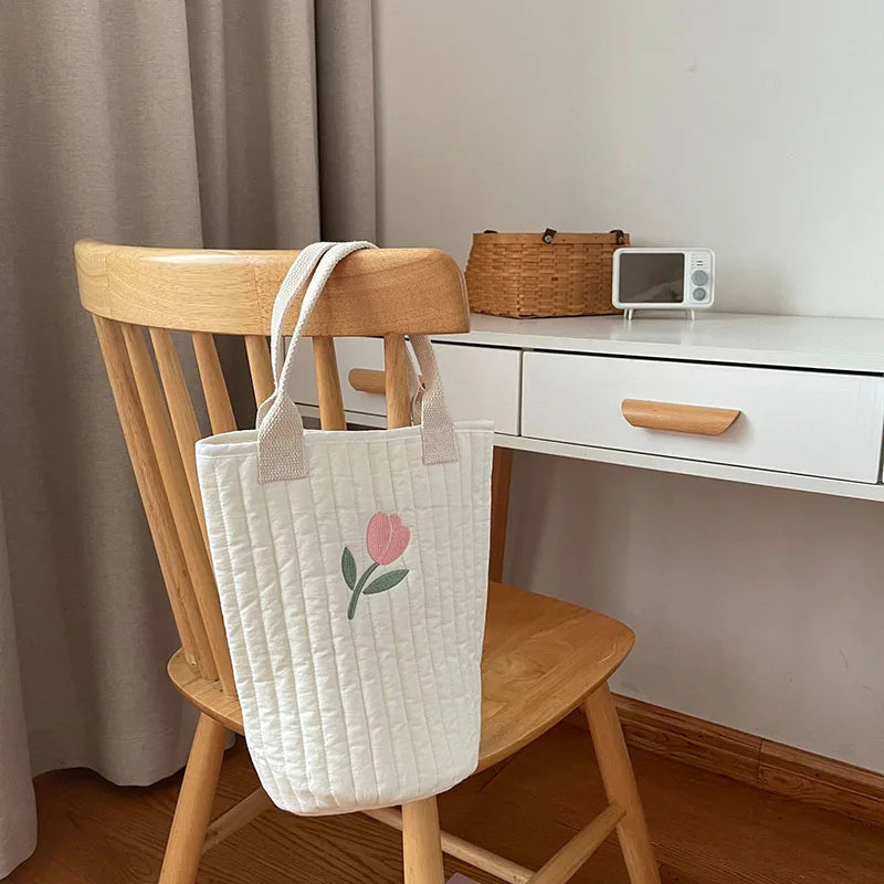 Botique Baby Diaper Bags Bear Embroidery Mommy Bags Cotton Casual Bucket Bag