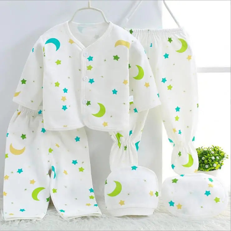 Newborn Baby Set ( 5pcs/set) Clothes Infant Bib Hat Suit 20 Styles