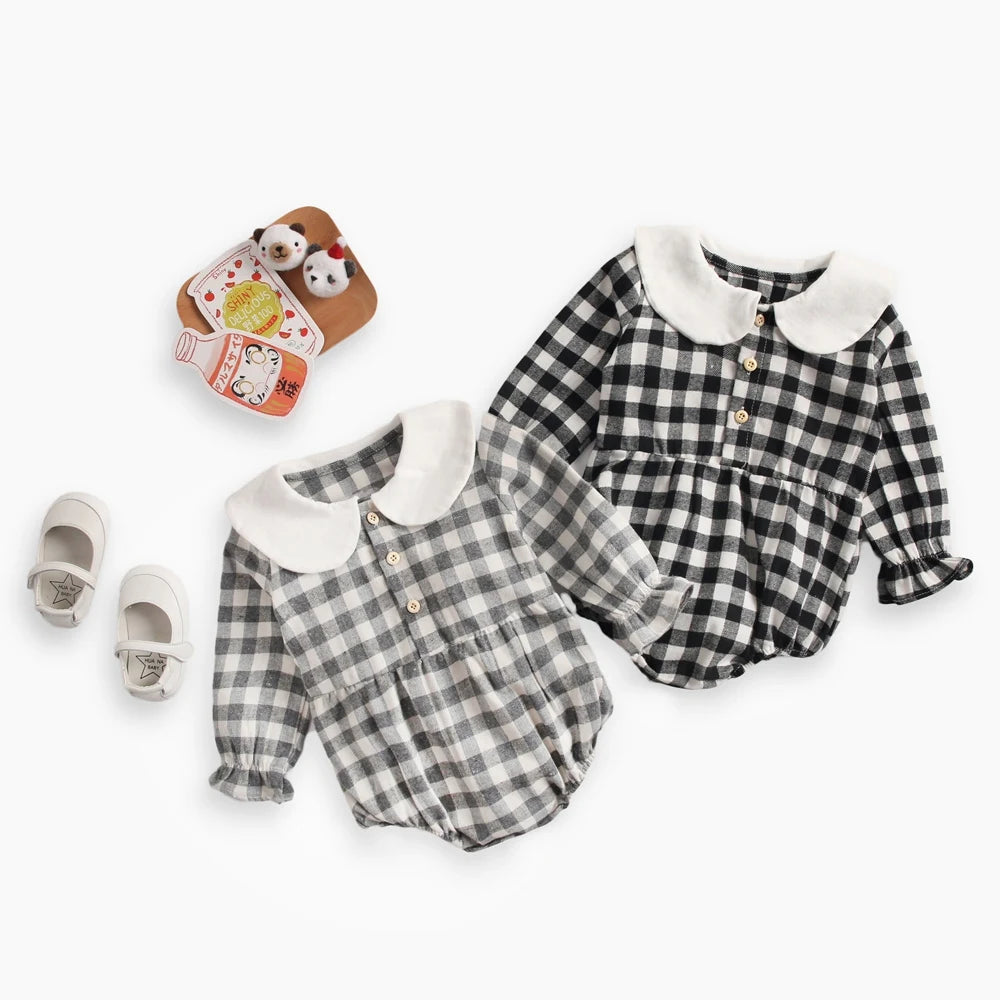 Cute Newborn Baby Girl Bodysuits Cotton Flowers Plaid