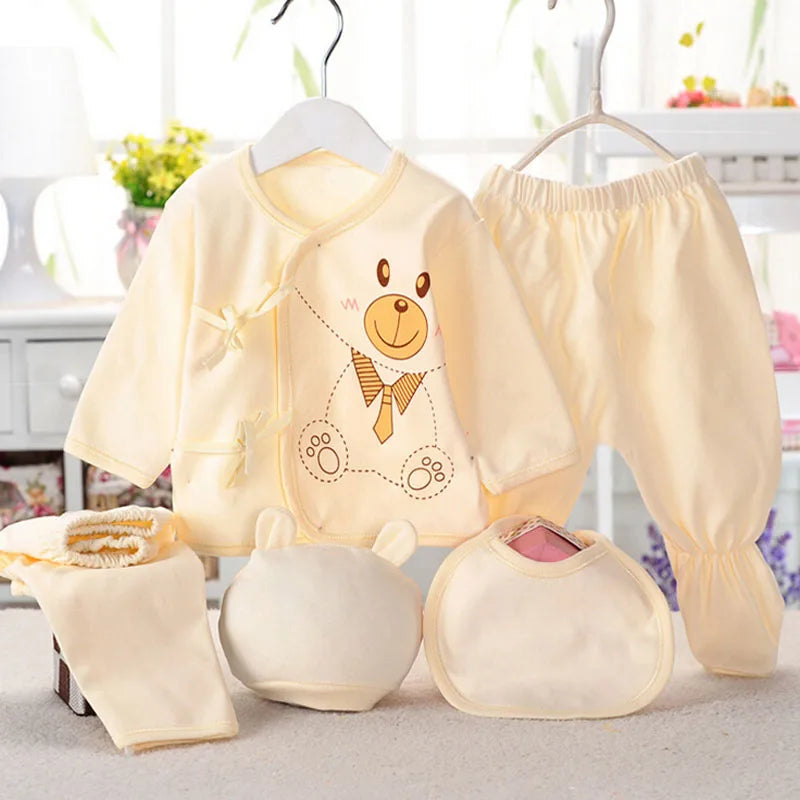 Newborn Baby Set ( 5pcs/set) Clothes Infant Bib Hat Suit 20 Styles