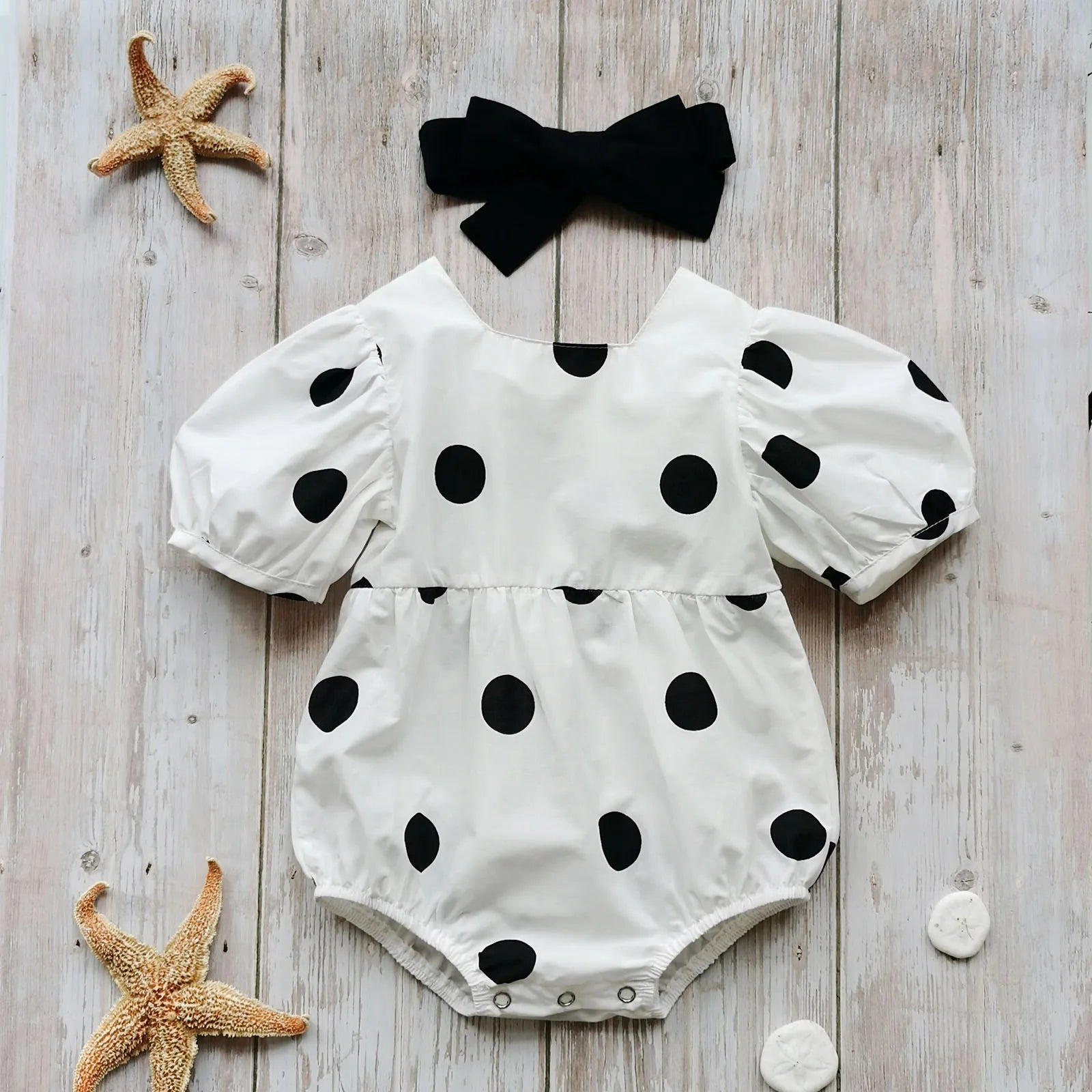 New Summer Polka Dot Printed Puff  Jumpsuit Headband 2pcs Outfit