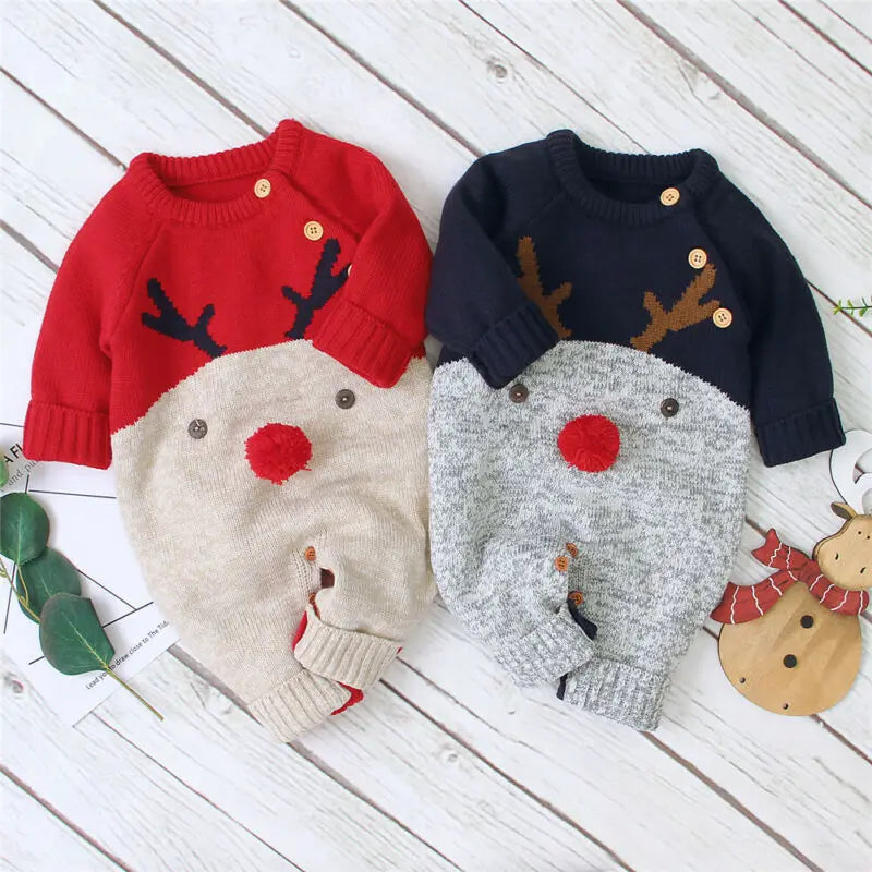 Newborn Winter Christmas Clothes Reindeer Jumpsuit for Baby 3-18 Months