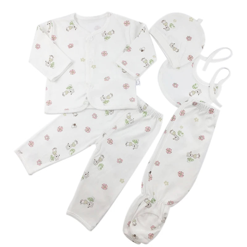 Newborn Baby Set ( 5pcs/set) Clothes Infant Bib Hat Suit 20 Styles