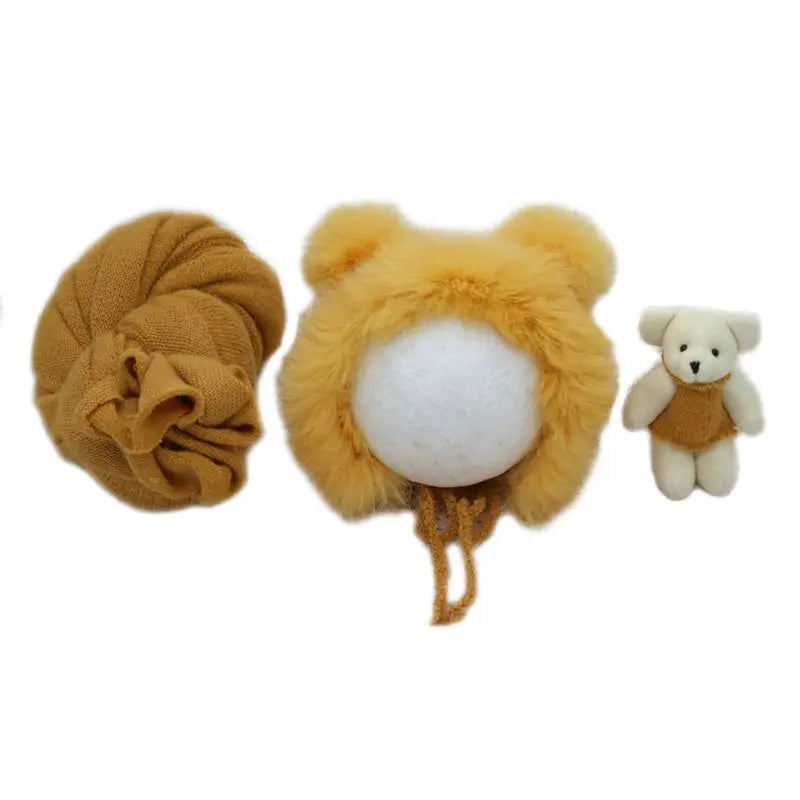 Newborn Fluffy Stretch Knit Wrap Cute Rabbit Fur Hat