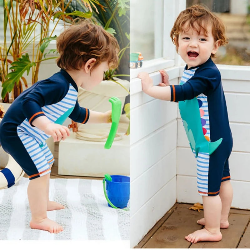 Cartoon Baby Swimwear Boys Swimsuit One Piece Zip Sunsuit Child Bathing Suit Infant Toddler Kids UPF 50+ Sunscreen Beachwear