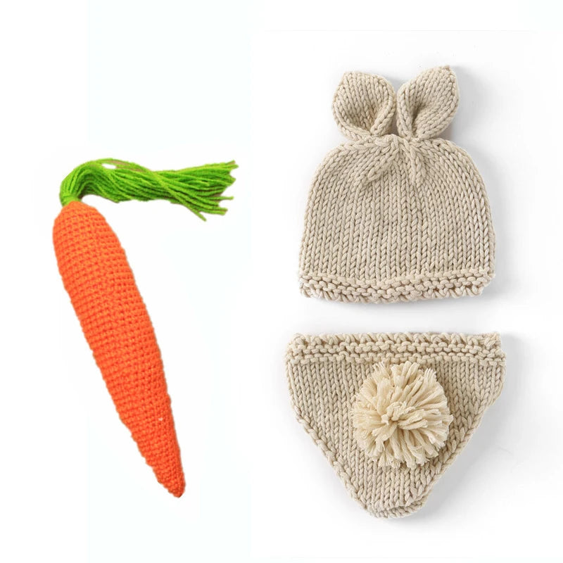 Newborn Baby Clothes Girls Boys Crochet Knit Costume Photo Photography Prop Accessories Rabbit  Caps Hats Roupa De Bebe