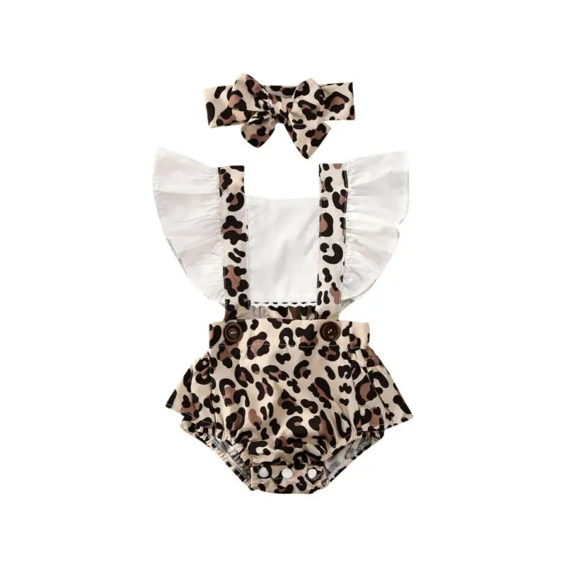 Newborn Leopard Print Ruffle Bow Headband Summer 2pcs Outfits