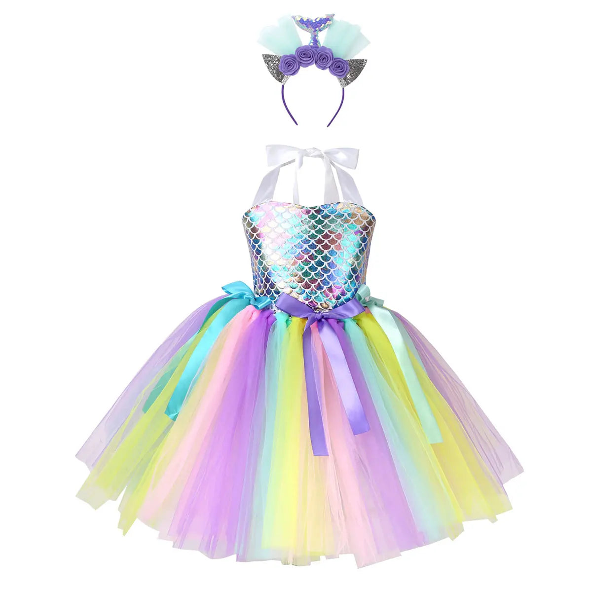 Princess Dress Up Mermaid Tulle Tutu Dresses With Headband