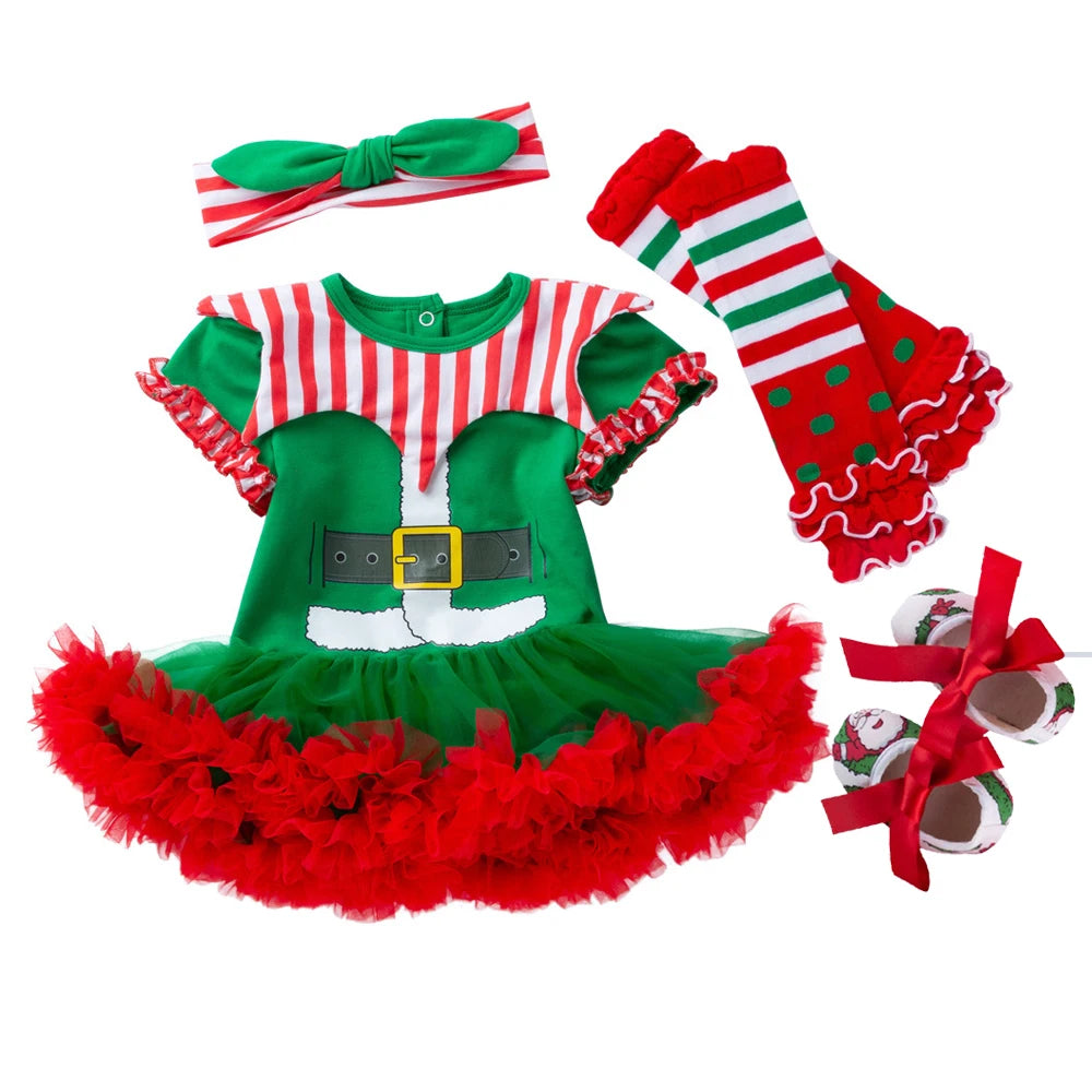 Christmas Baby Girl Santa Claus Sets Toddler Baby Short Sleeve Romper Tutu Lace Dress Headband Outfits Infant Girls Fashion Sets